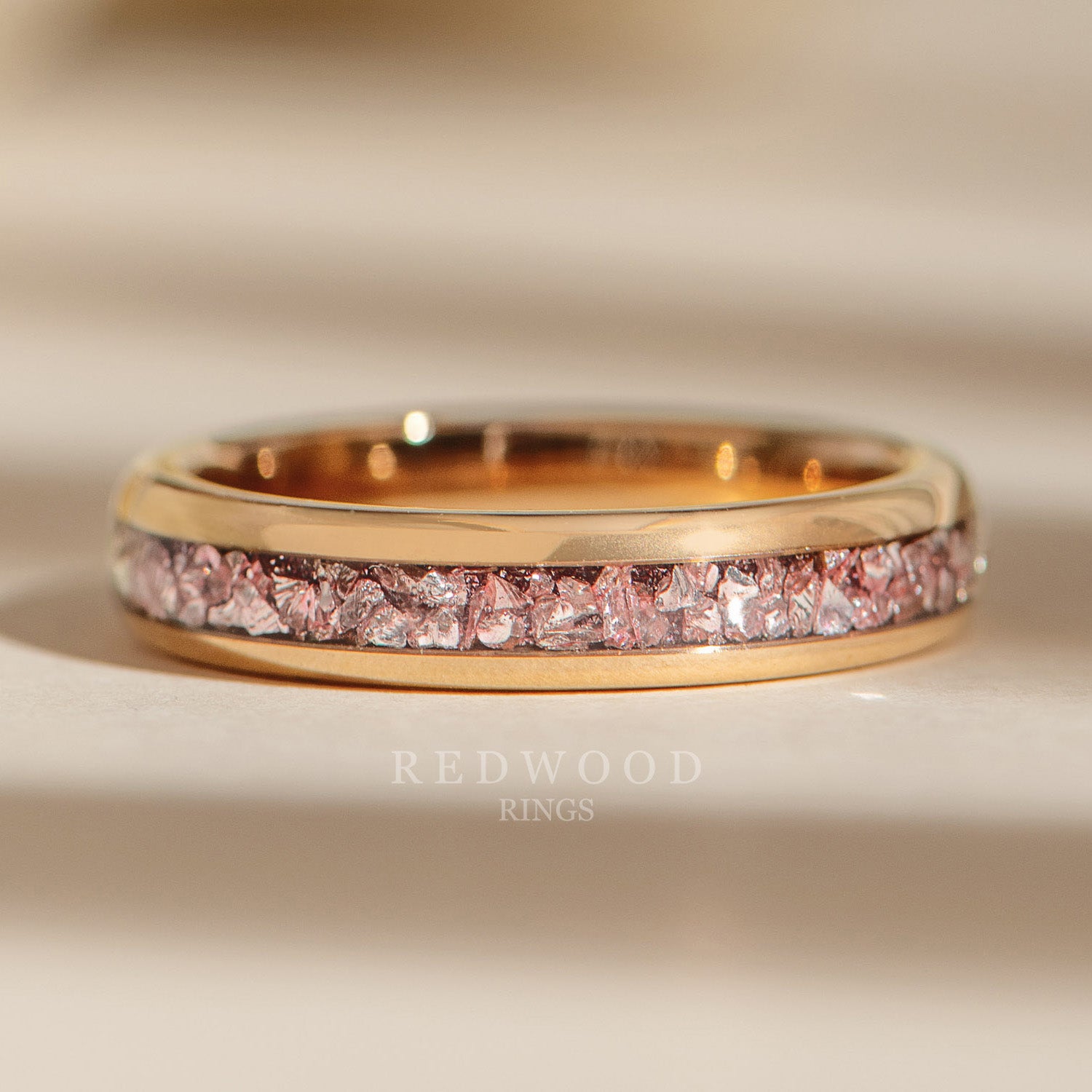 アクセサリー CTHY HIGH-END PARALLEL RING ROSEGOLD Rose Gold Tungsten Ring with Peach Lab-Created Morganite Inlay