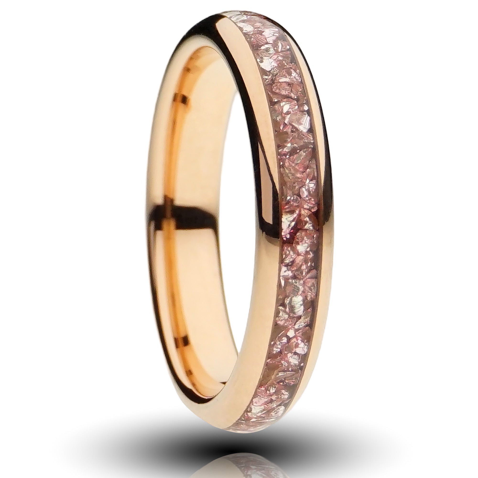 Rose Gold Tungsten Ring with Peach Lab Created Morganite Inlay 4MM Redwood Rings