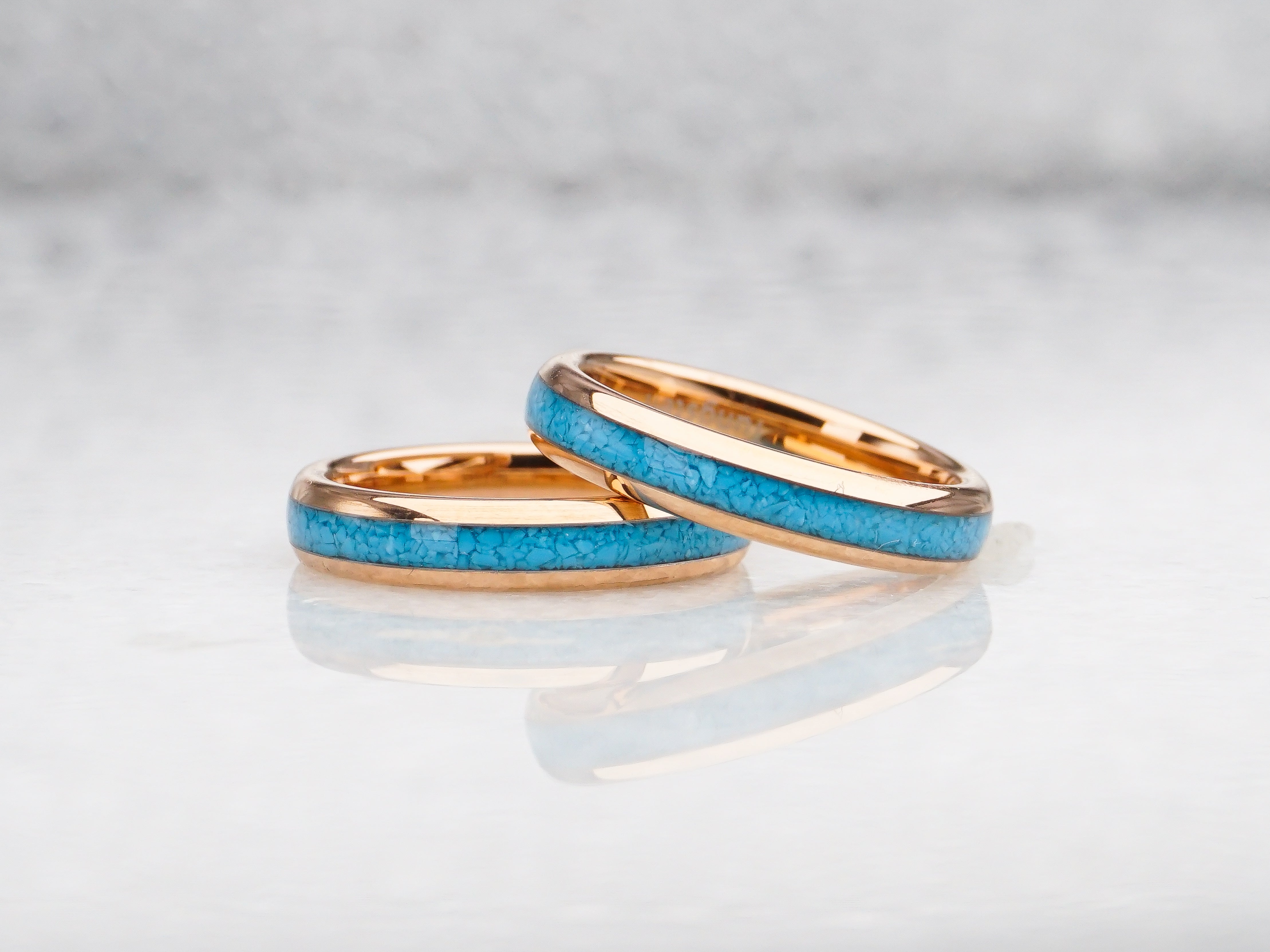 Rose Gold Tungsten Ring with Blue Turquoise Inlay - 4MM