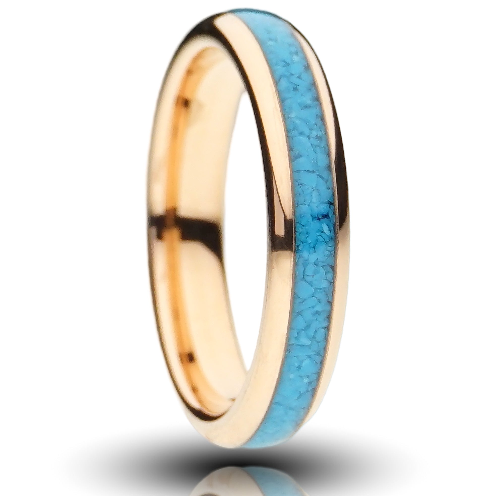Rose Gold Tungsten Ring with Blue Turquoise Inlay 4MM Redwood Rings