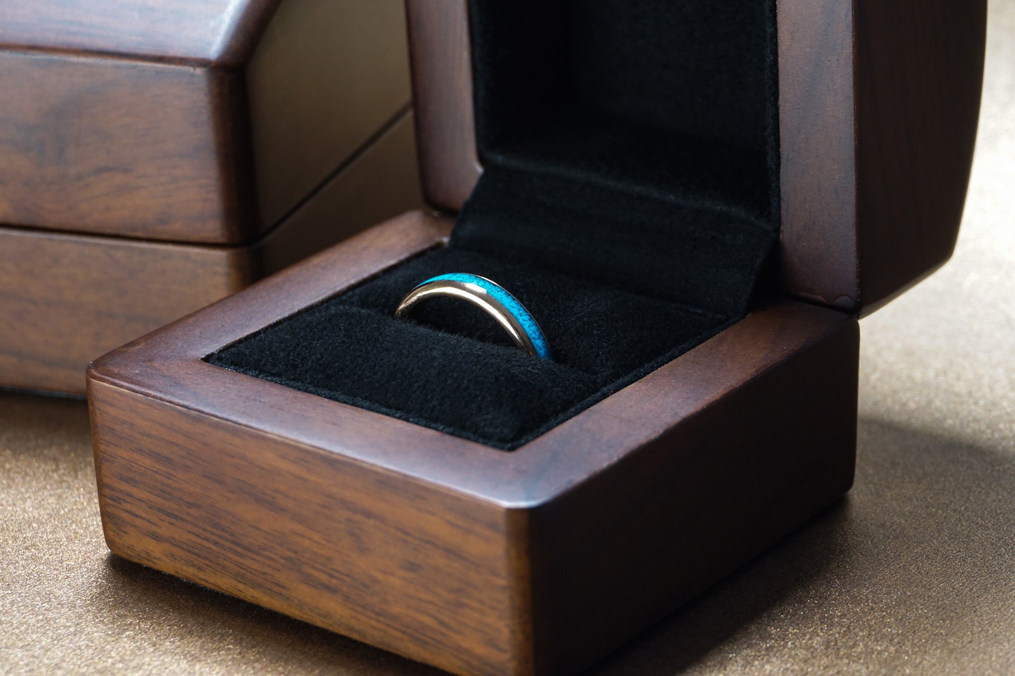 Rose Gold Tungsten Ring with Blue Turquoise Inlay - 4MM