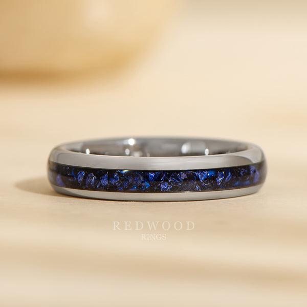 4mm silver tungsten ring with sapphire inlay, womens ring
