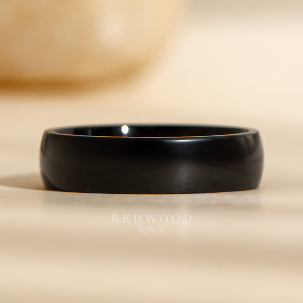 6mm black zirconium ring, polished finish unique mens ring