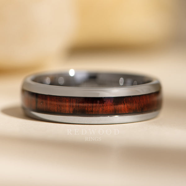 6mm redwood ring, mens silver tungsten ring