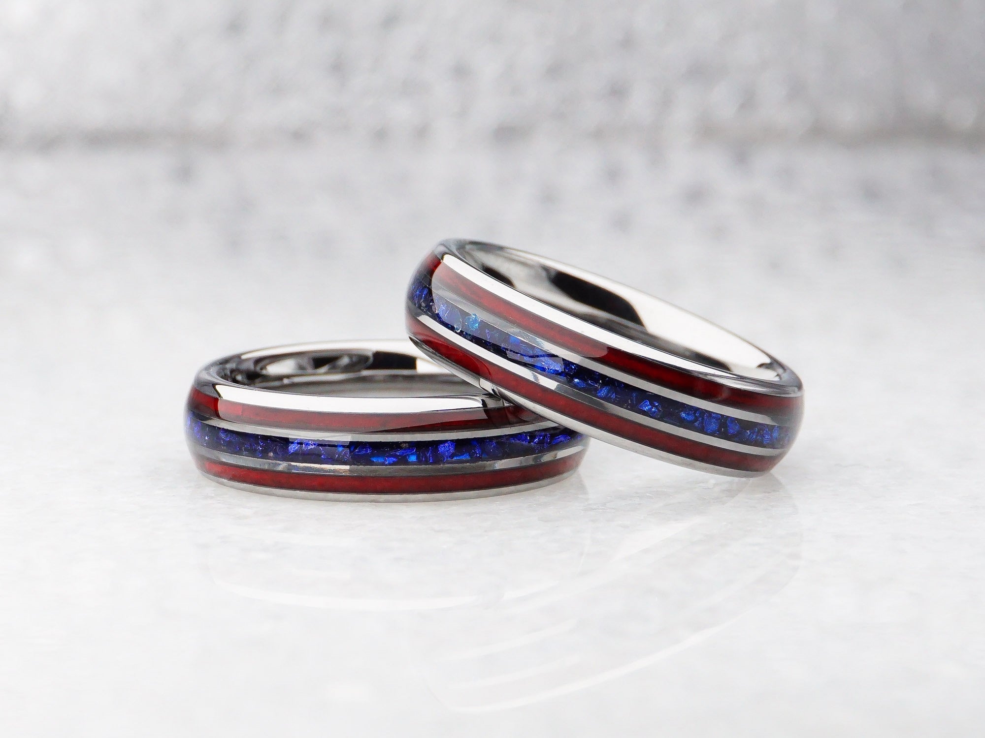 Red White and Blue Ring, Sequoia and Blue Lab-Created Sapphire Inlays - 6MM