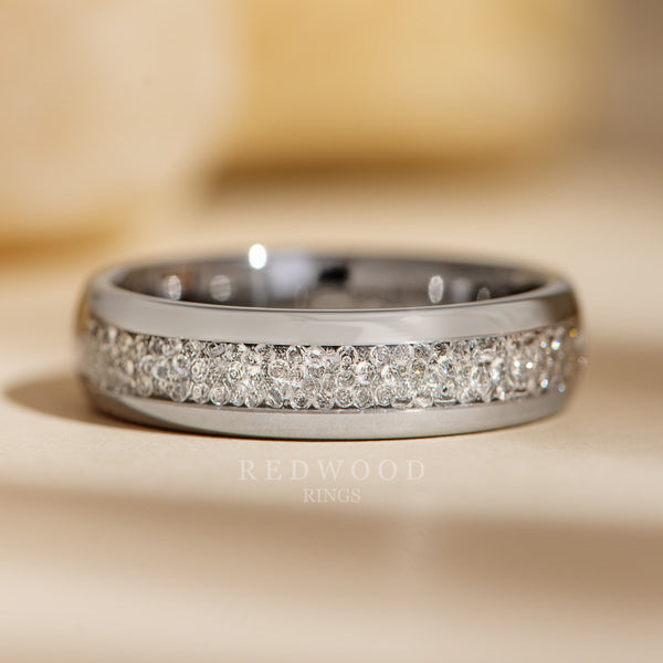 Silver Tungsten Ring With Lab-Grown Diamond Inlay - 6MM