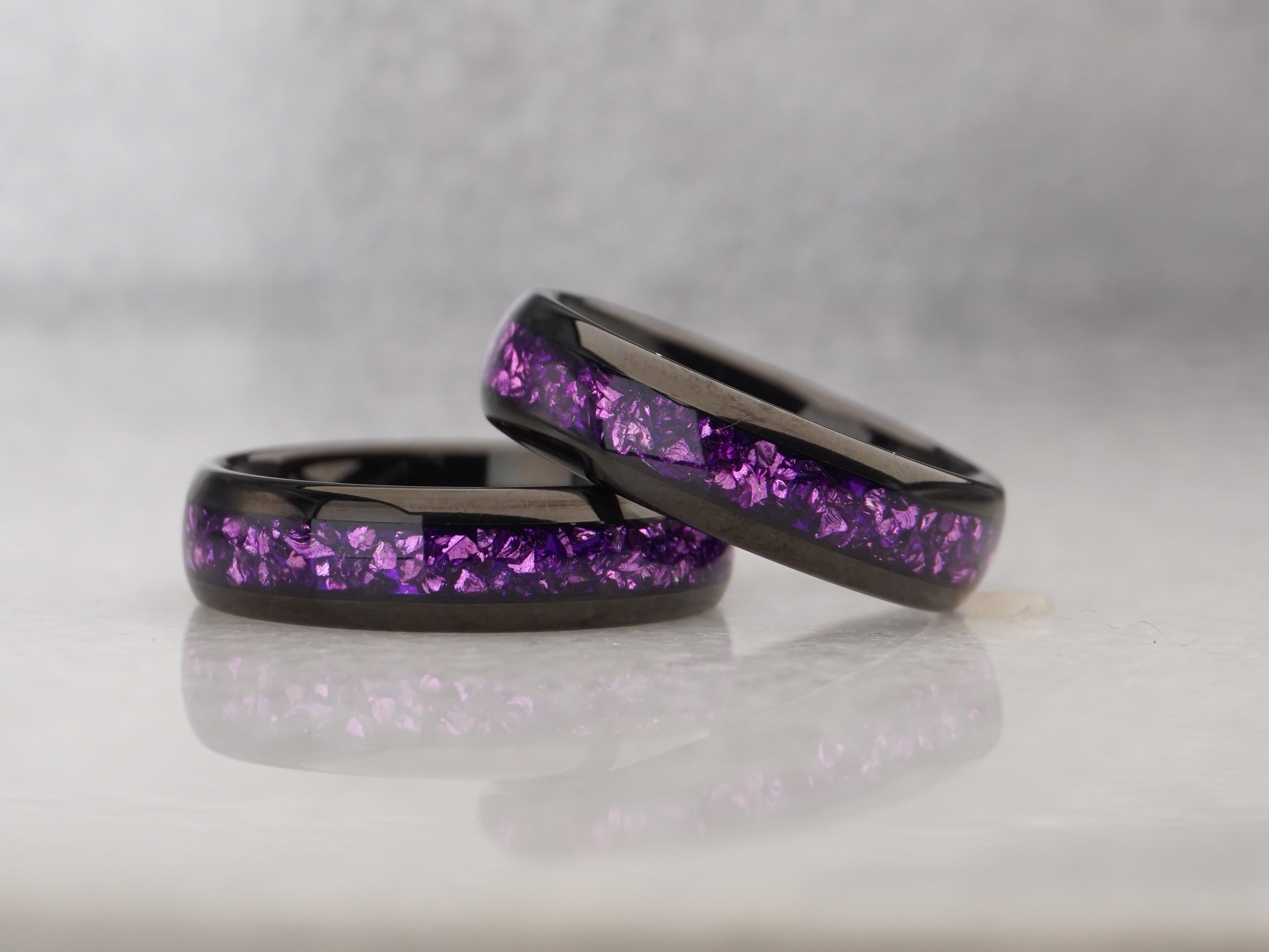 Black Tungsten Ring with Lab-Created Amethyst Inlay - 6MM