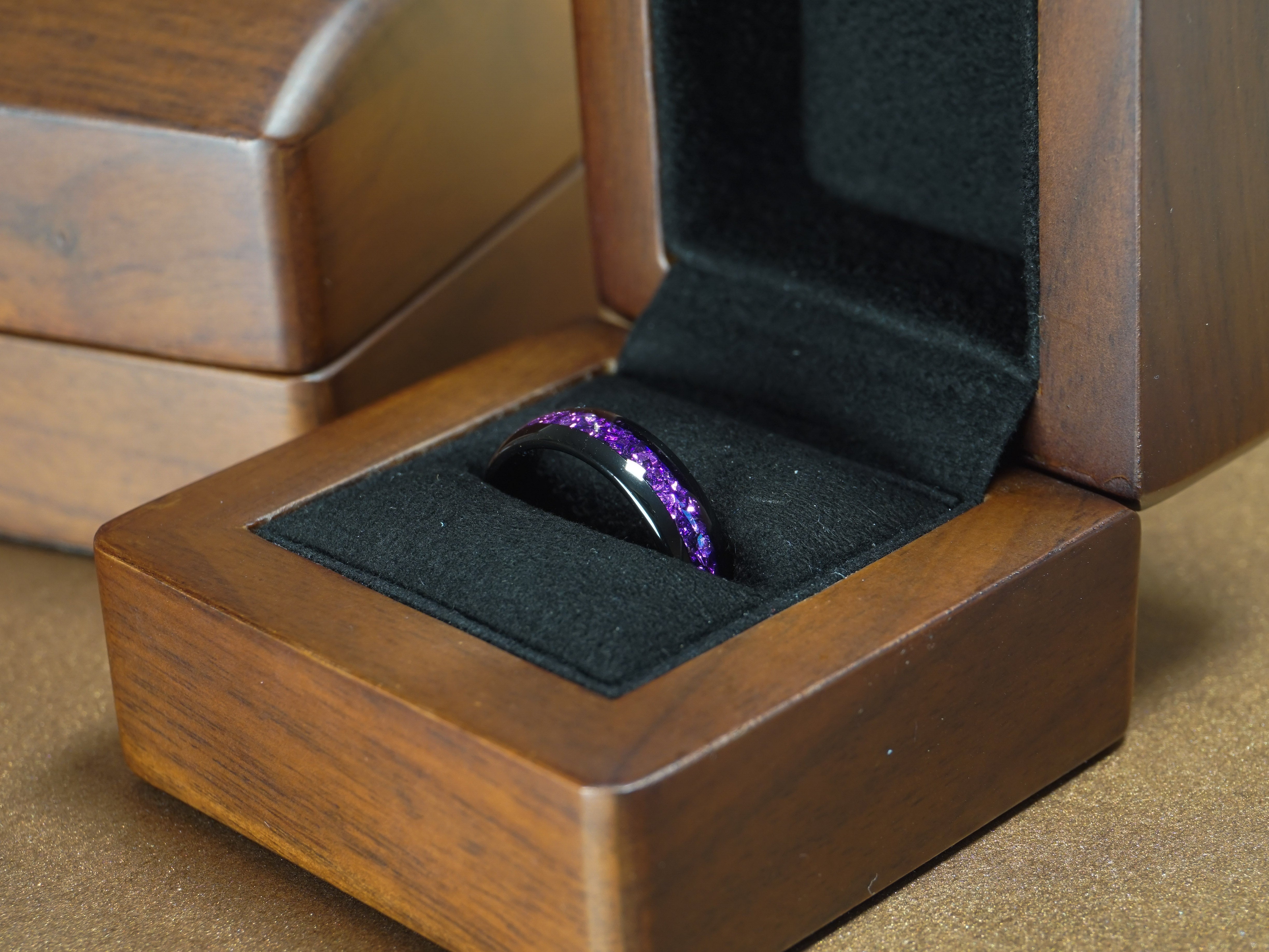 Black Tungsten Ring with Lab-Created Amethyst Inlay - 6MM