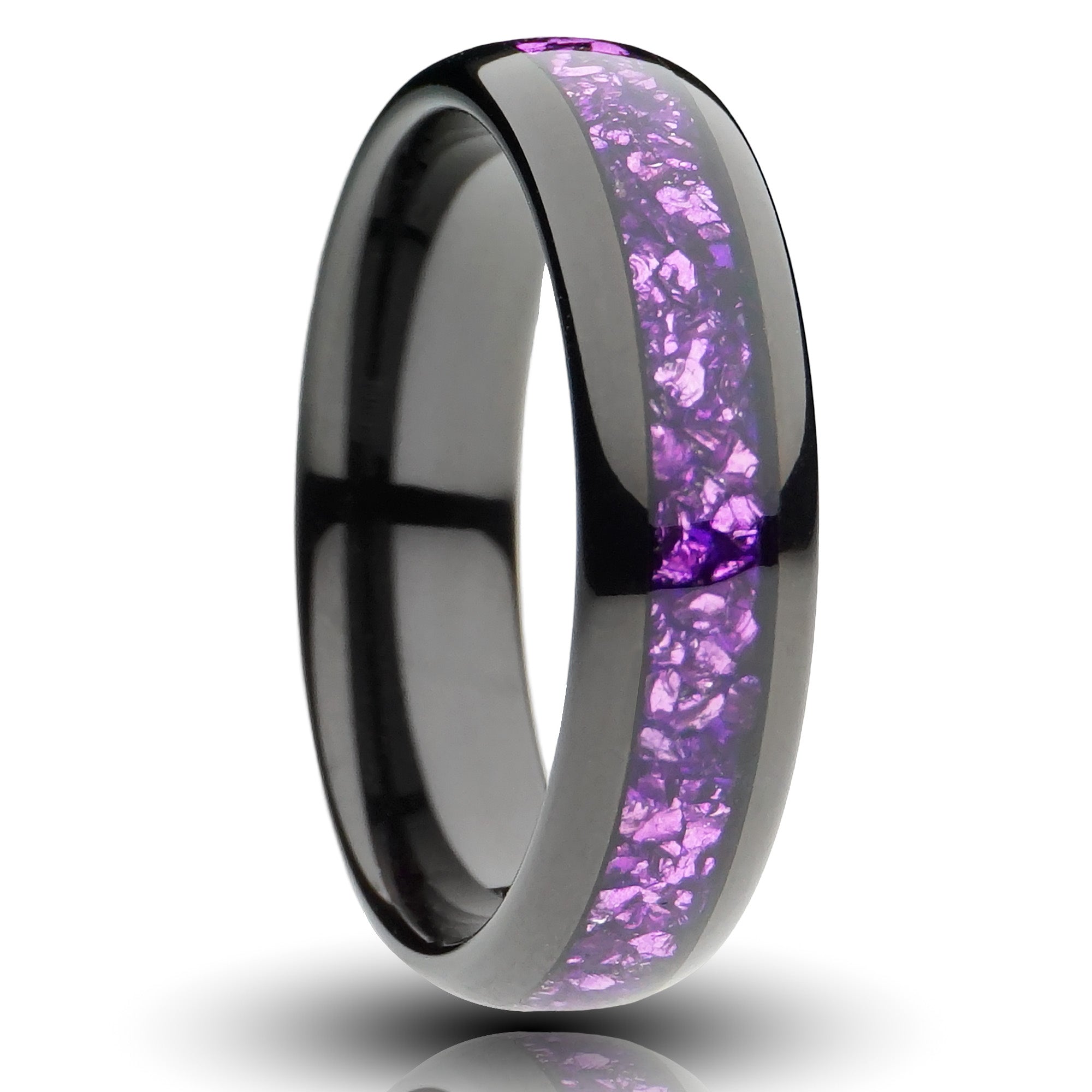 Black Tungsten Ring with Lab-Created Amethyst Inlay - 6MM