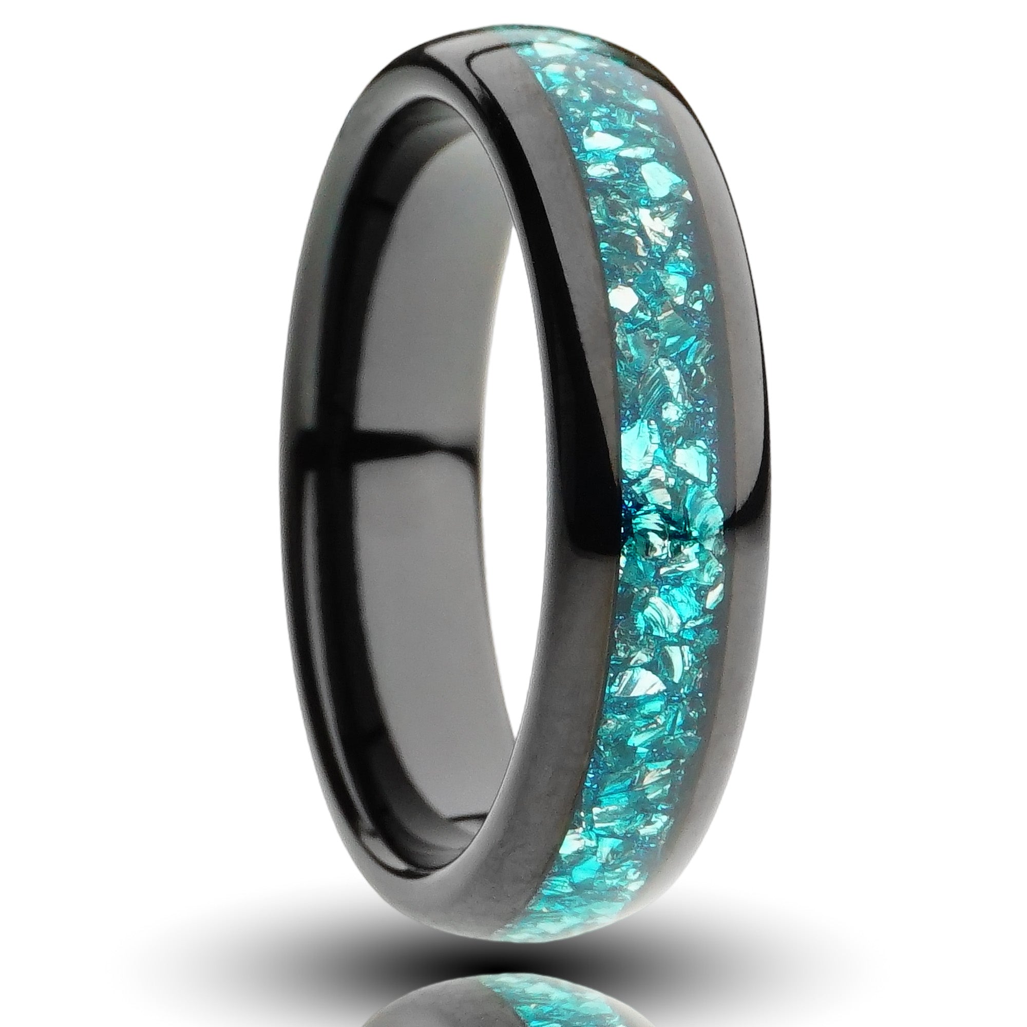 Black Tungsten Ring with Blue Lab-Created Aquamarine - 6MM