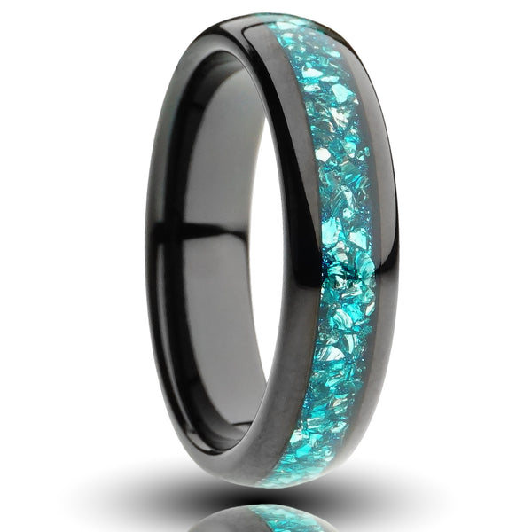 Aquamarine Tungsten Ring, Polished Black Gold - 6MM