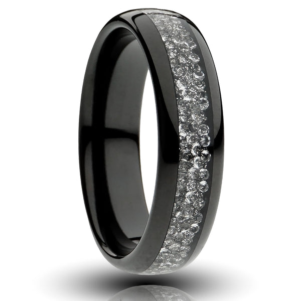 Black Tungsten Ring With Lab-Grown Diamond Inlay - 6MM