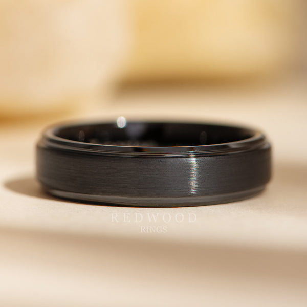 6mm black plated tungsten ring, gentlemans band, stepped edges