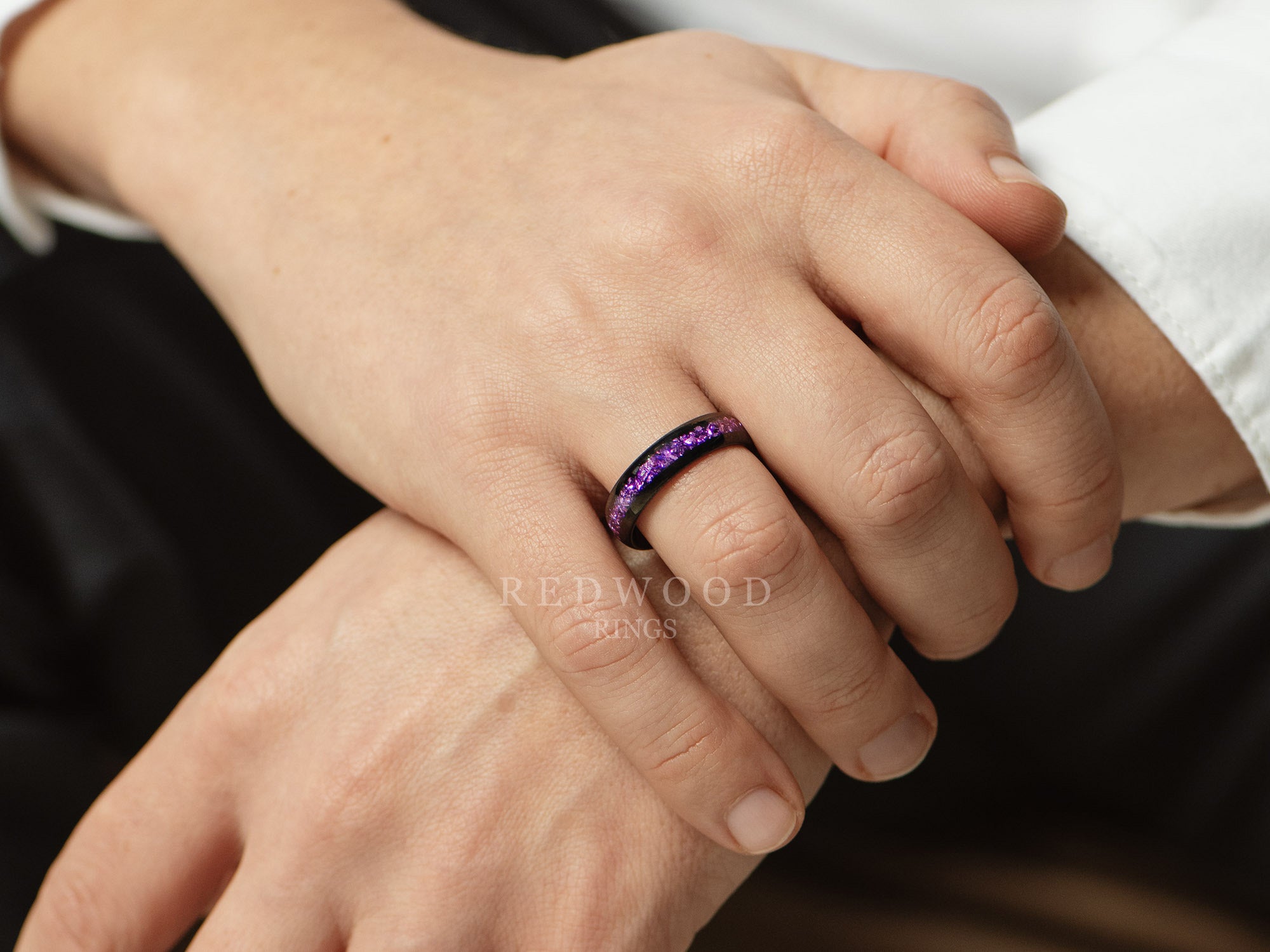 6mm black ring with purple amethyst, mens hand photo watermarked