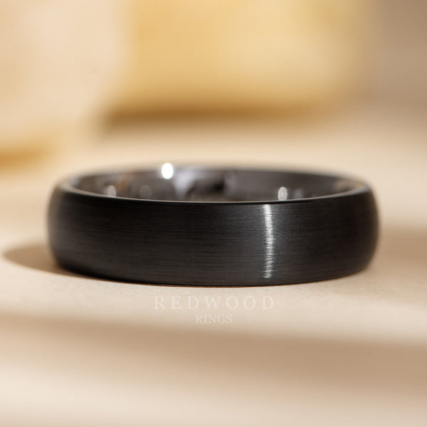 6mm black tungsten ring, brushed finish, mens engagement ring