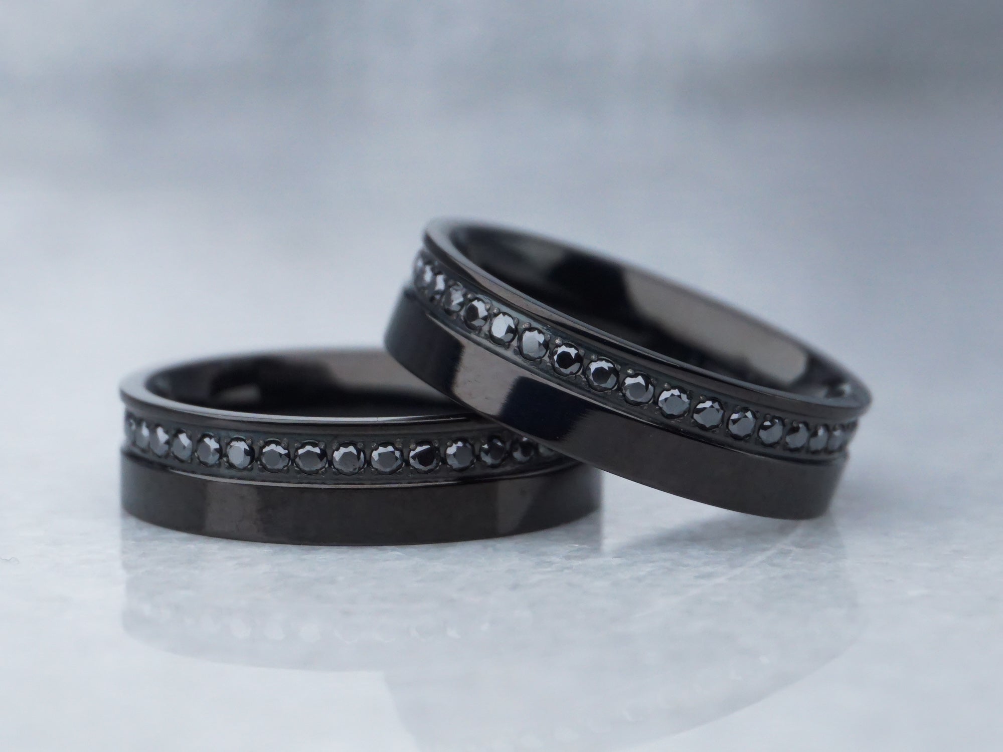 6mm black zirconium ring with black moissanite gemstones, mens wedding band, Zirc ZR ring