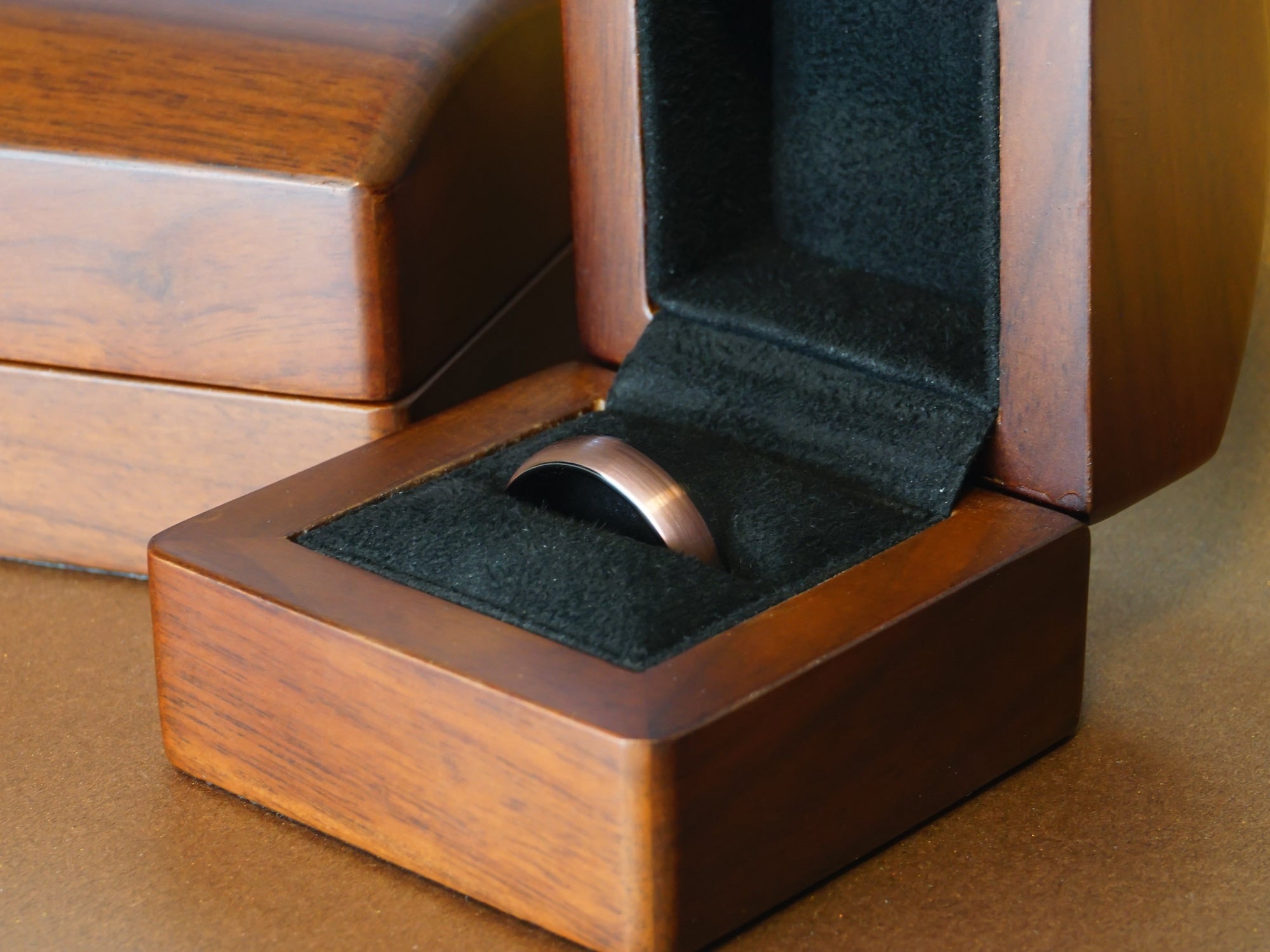 6mm brown black cappuccino ring luxury wood ring box dual color brown black brushed ring