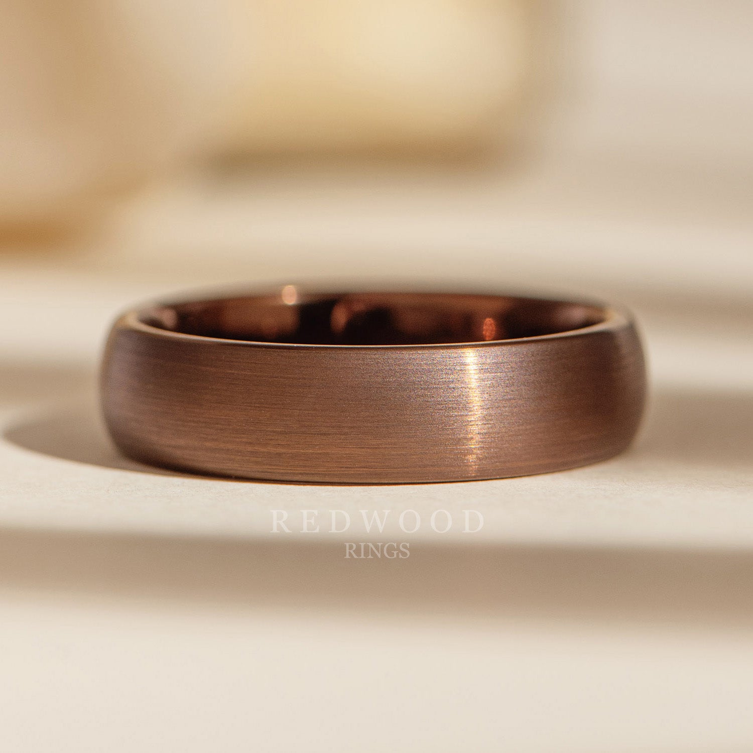 6mm brown brushed ring, luxury photo watermarked