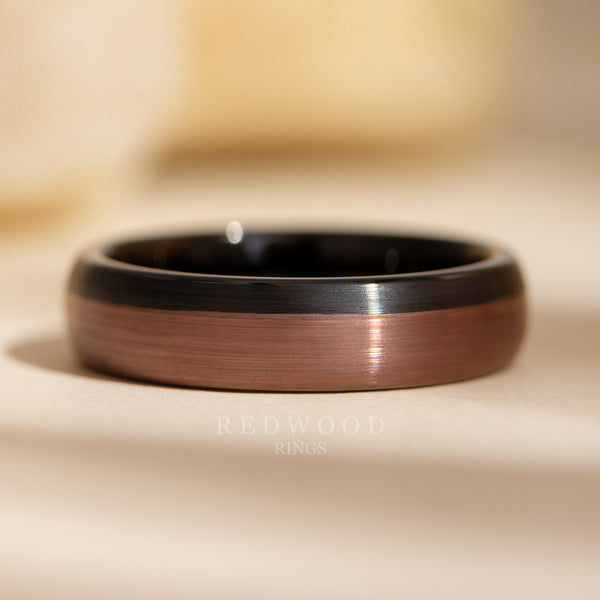 6mm cappuccino ring, black brown brushed finish, mens wedding ring