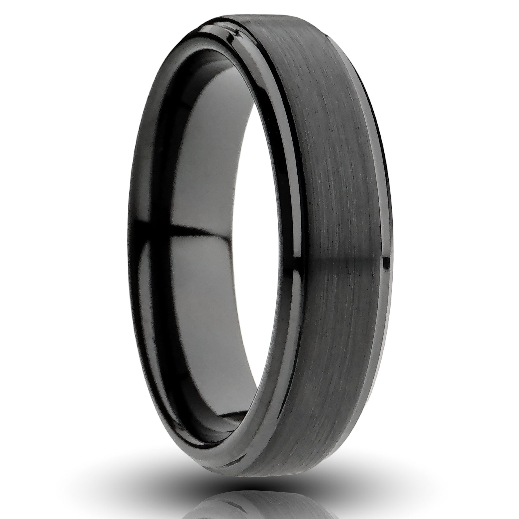 6mm gentle mans band in black 6mm stepped edge tungsten ring bushed texture black plated tungsten mens wedding band cut out etsy