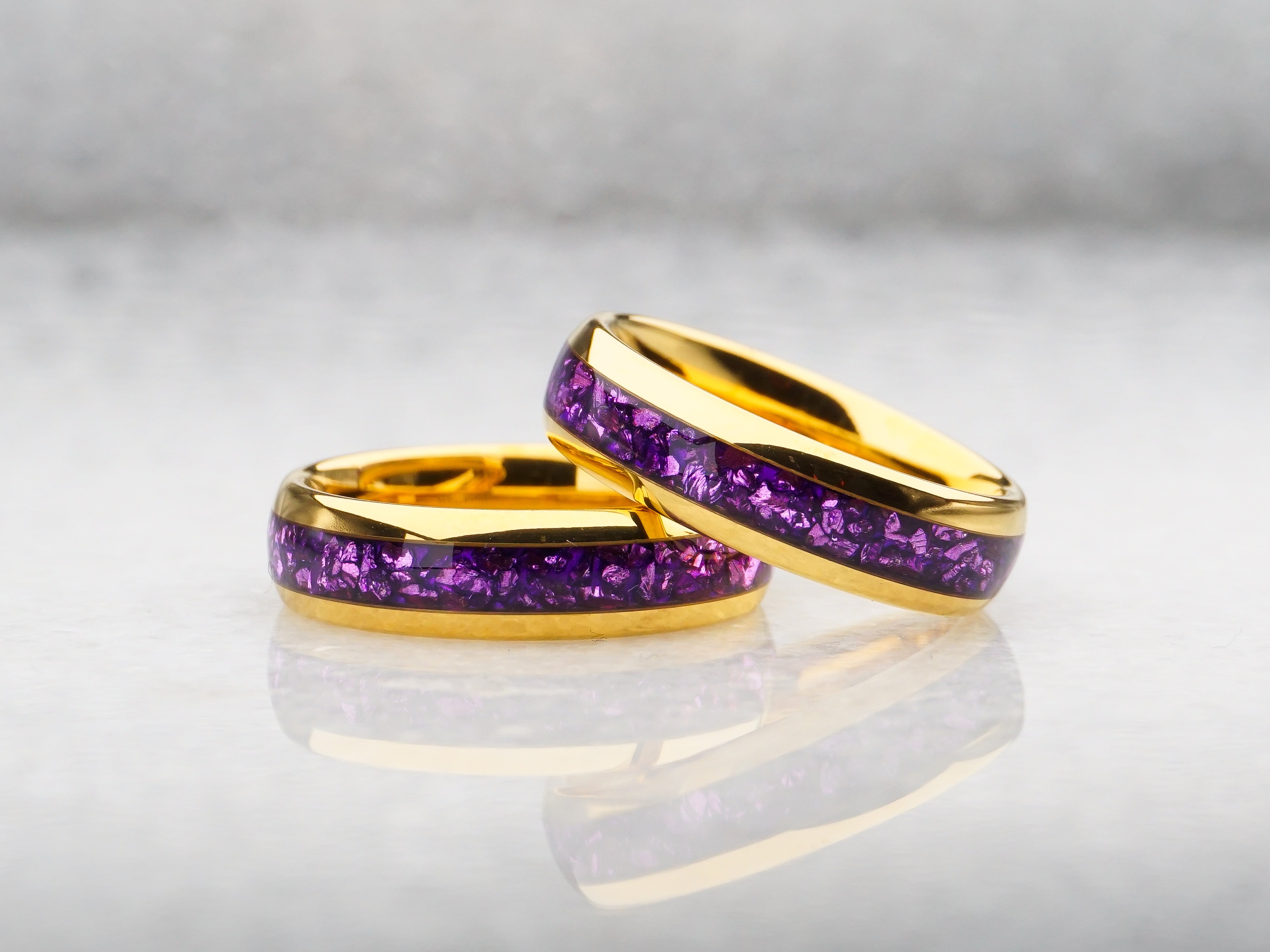 6mm gold amethy string polished gold tungsten ring with lab created amethyst inlay unique wedding ring