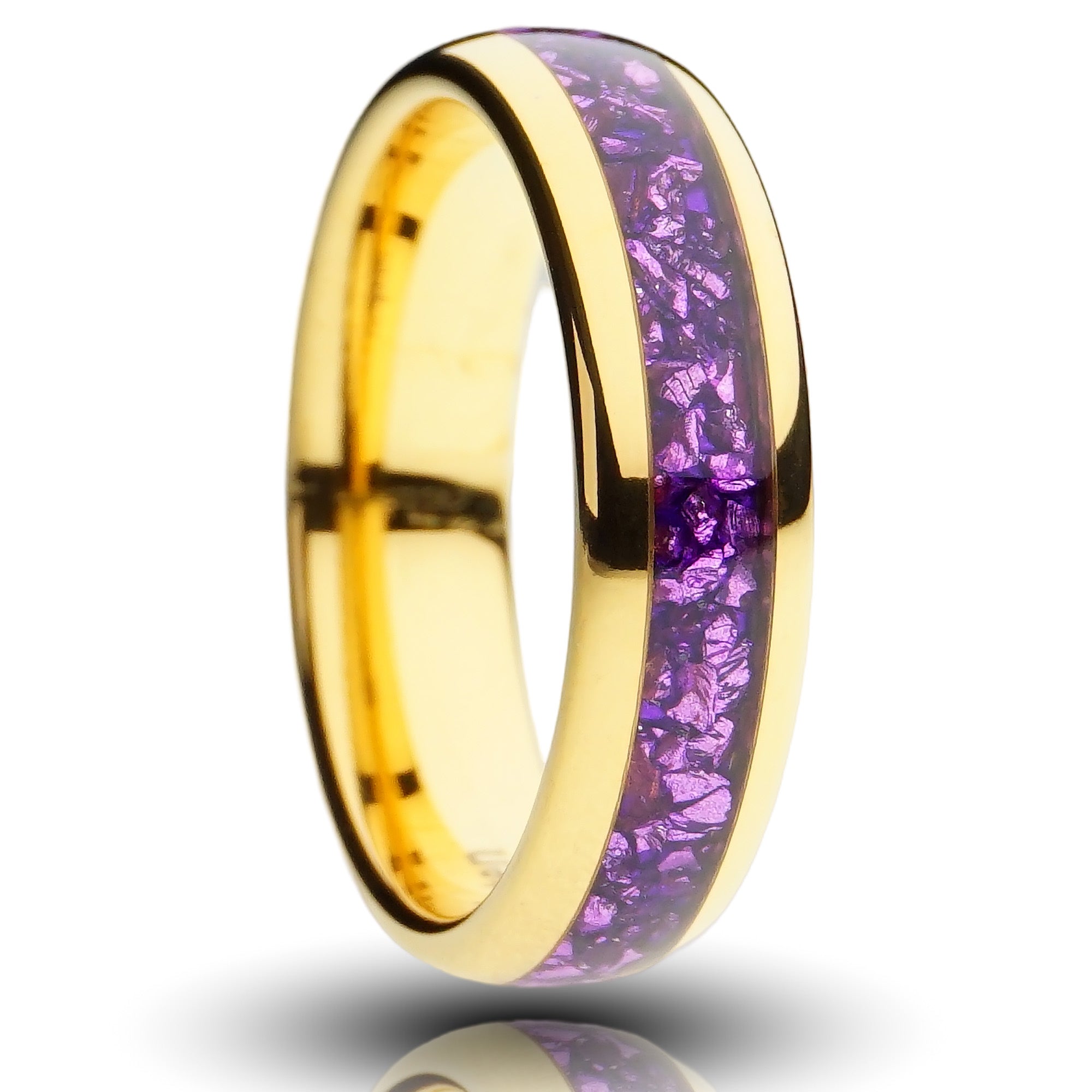 6mmgoldamethysttungstenring purple lab created amethyst inlay gold plated tungsten comfort fit mens birth stone band