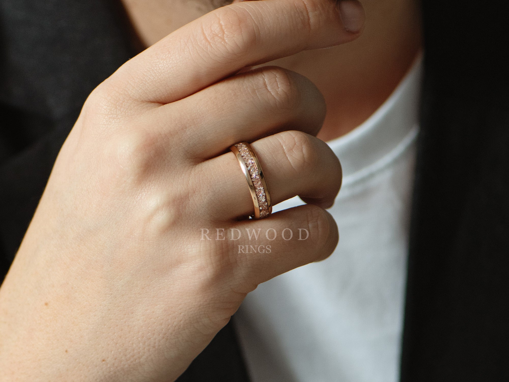 6mm rose gold morganite ring, mens hand photo, watermarked