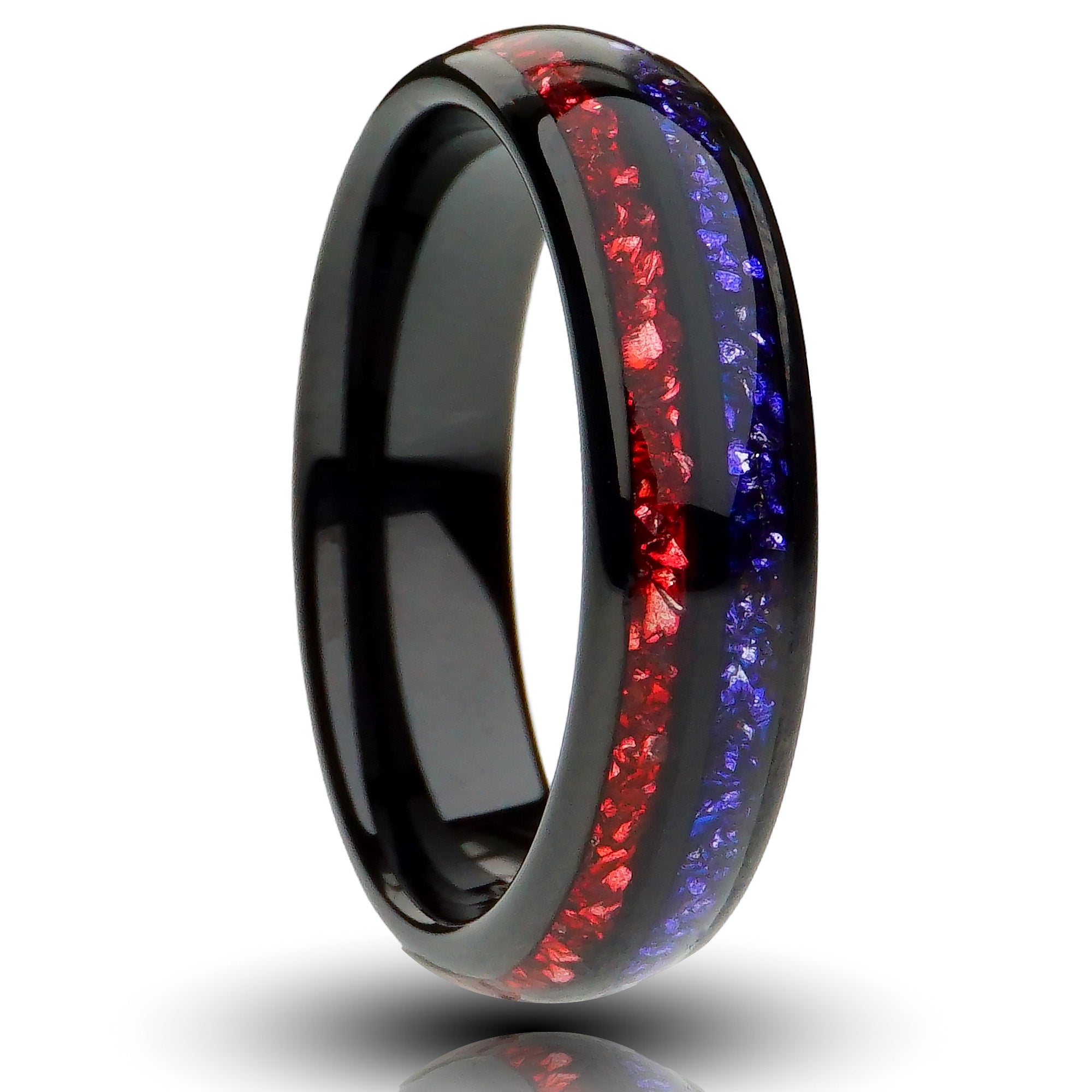 Black Tungsten Ring with Blue and Red Lab-Created Sapphire and Garnet Inlays - 6MM