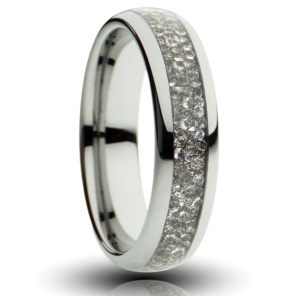 Silver Tungsten Ring With Lab-Grown Diamond Inlay - 6MM