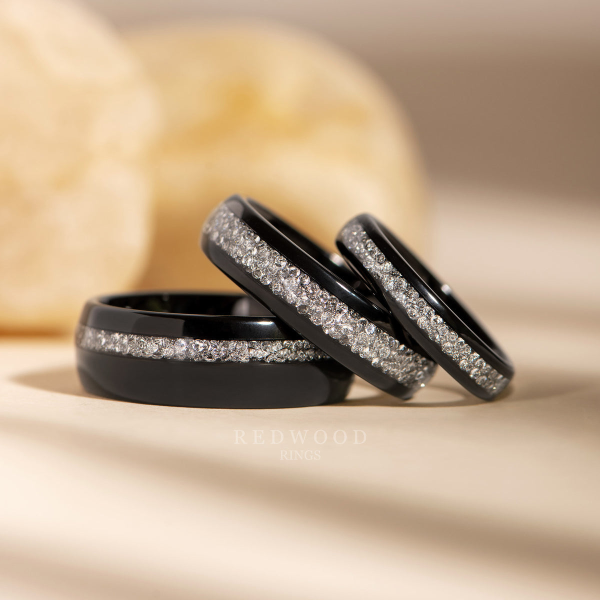 Matching Black Tungsten Rings with White Lab Diamond Inlay - 4MM, 6MM ...