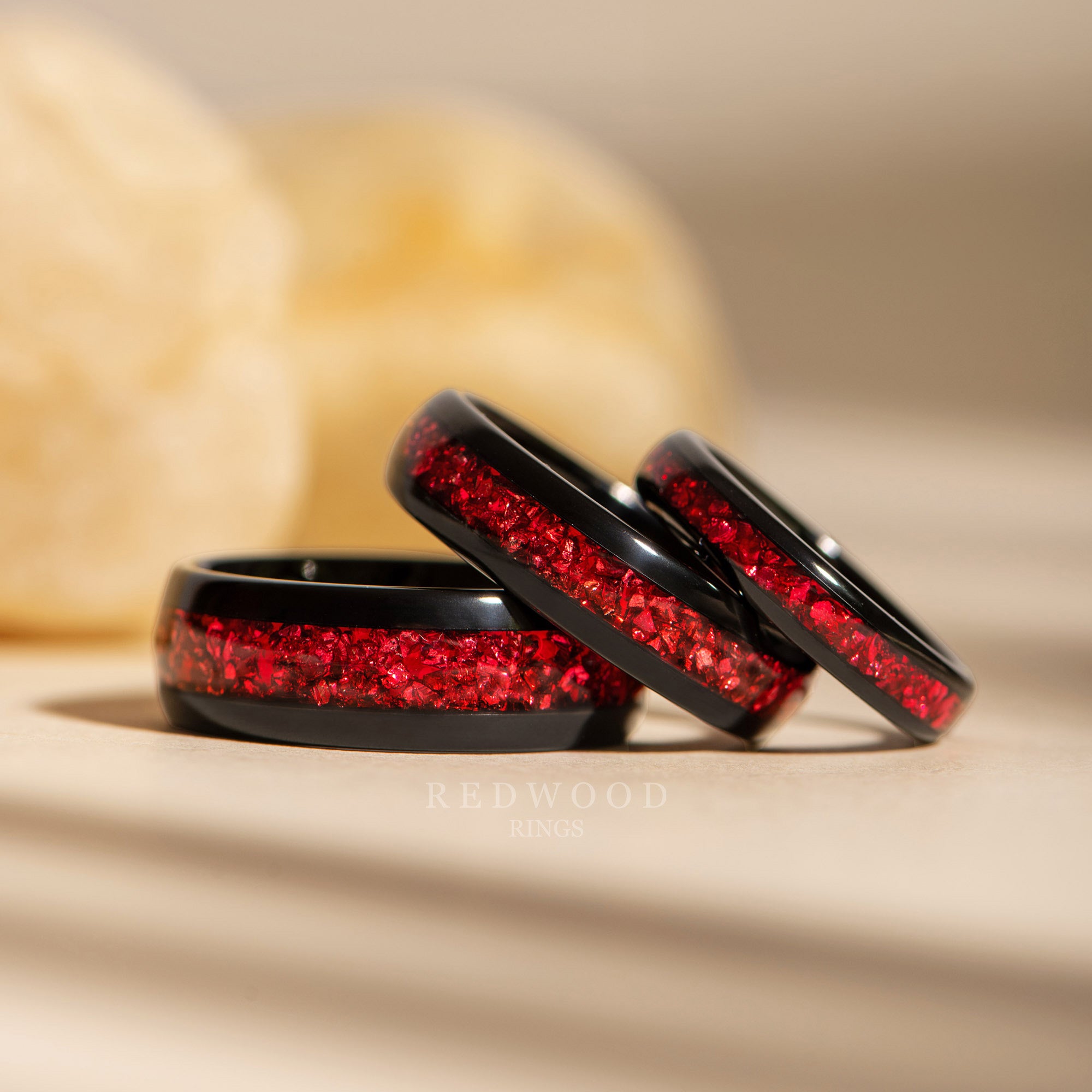 Matching Black Tungsten Rings with Red Lab-Created Garnet - 4MM, 6MM ...