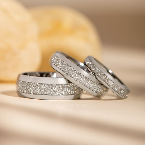 8MM 6MM 4MM Silver Diamond Ring Matching Product Photo