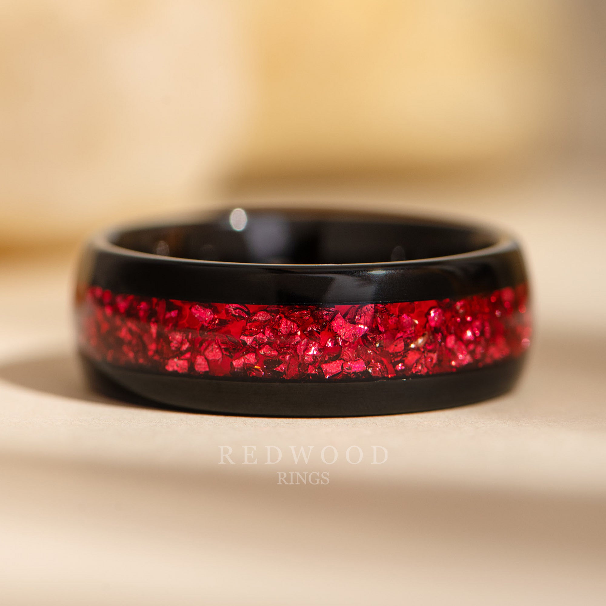 Ruby Red Wedding Rings Male Black Ceramic Men's Ring With Carbon