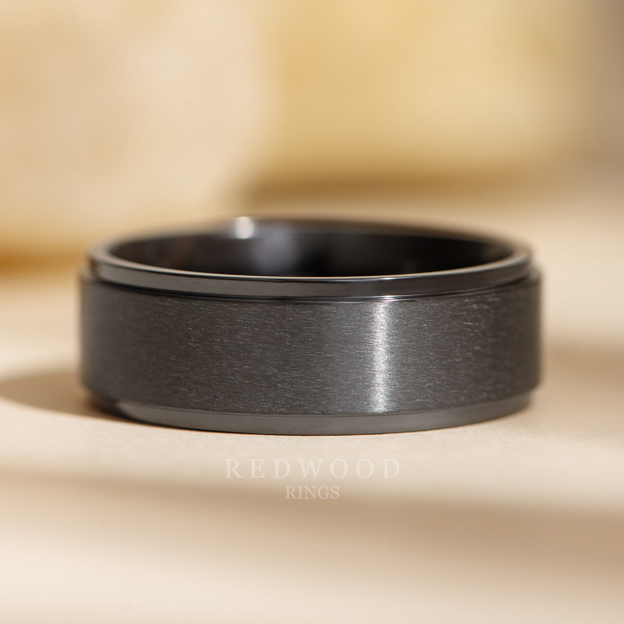 8mm black zirconium gentlemans band, mens wedding ring