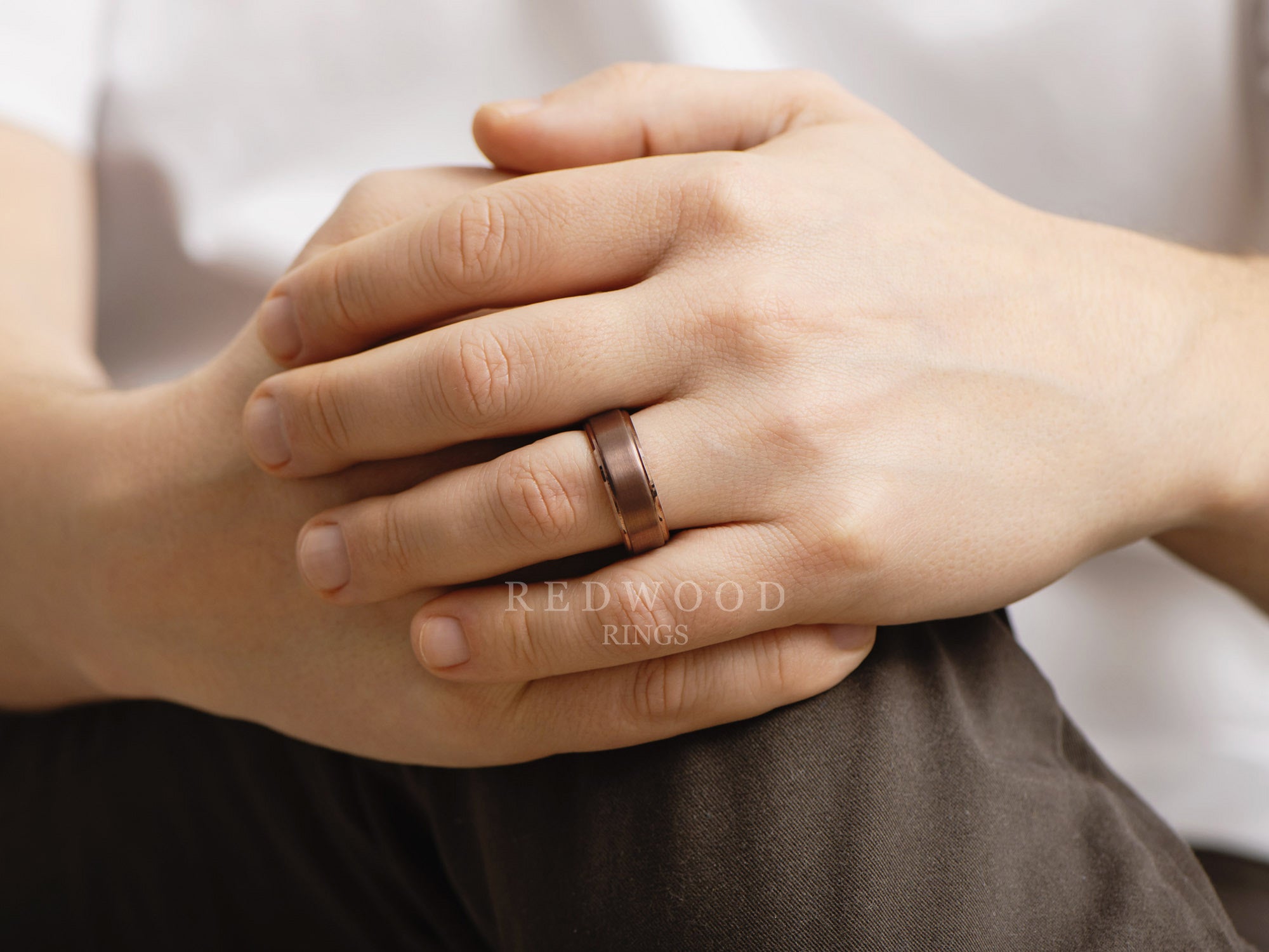 8mm brown gentlemans band, tungsten ring, mens hand photo