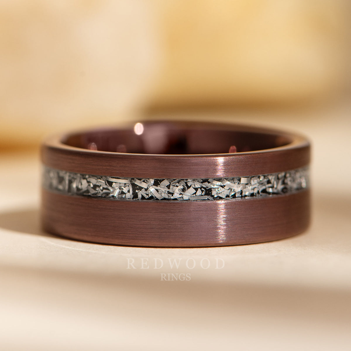 Brown Tungsten Ring With Meteorite Inlay - 8MM – Redwood Rings