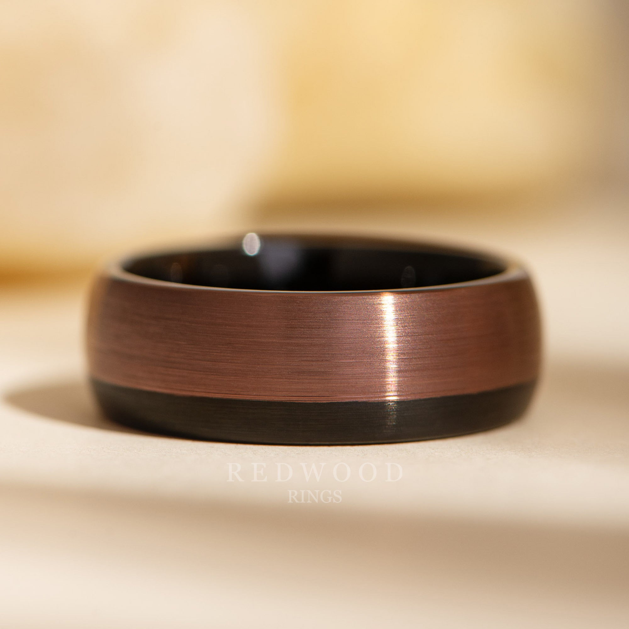 8mm espresso ring, black and brown plated tungsten, mens promise band