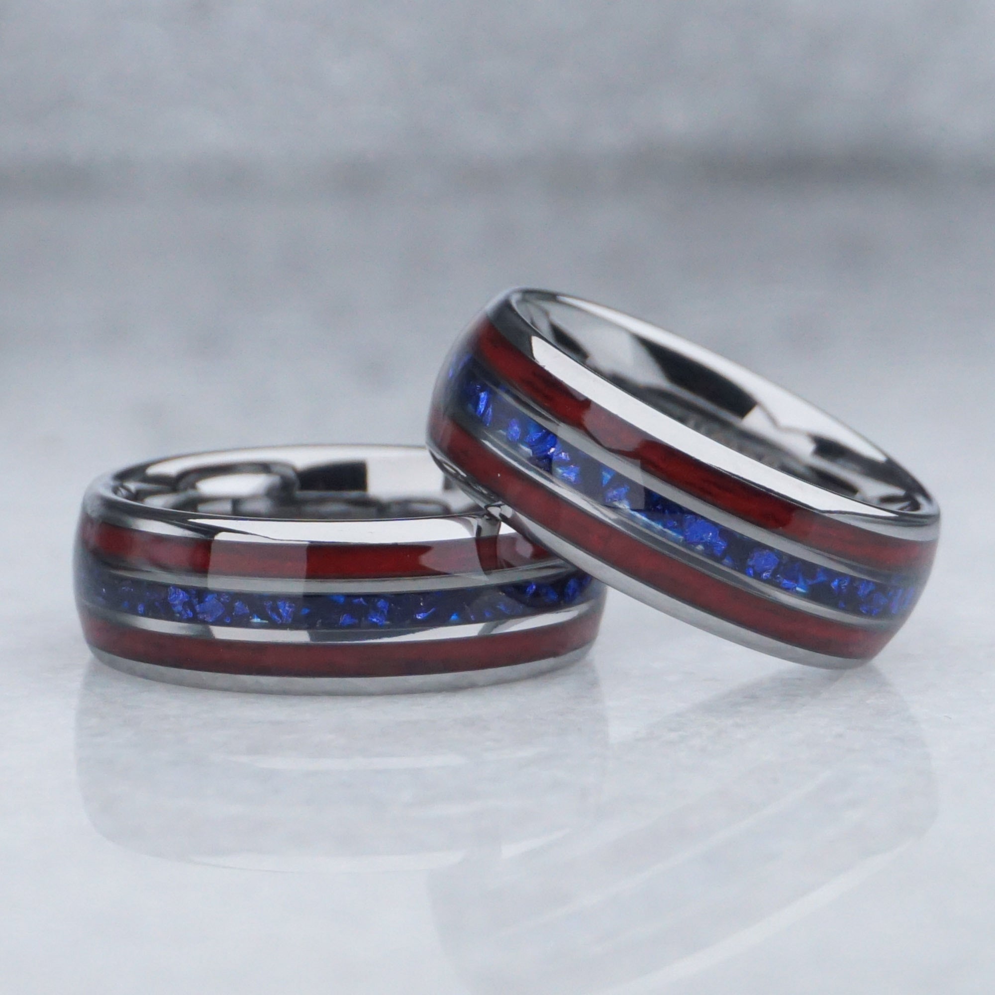 Red White and Blue Ring, Sequoia and Blue Lab-Created Sapphire Inlays - 8MM