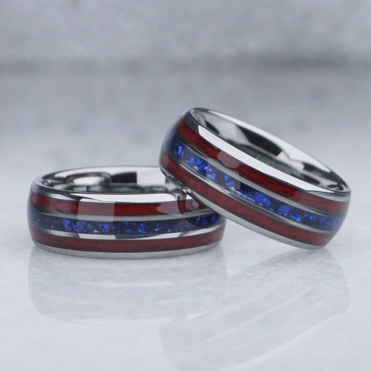 Red White and Blue Ring, Sequoia and Blue Lab-Created Sapphire Inlays ...