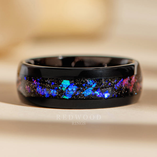 8mm black galaxy nebula ring, luxury photo watermarked