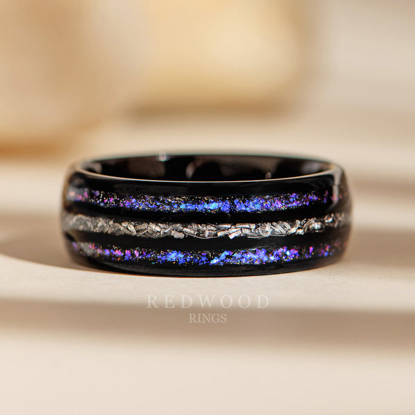 8mm black space ring, tungsten galaxy meteorite, luxury photo watermarked