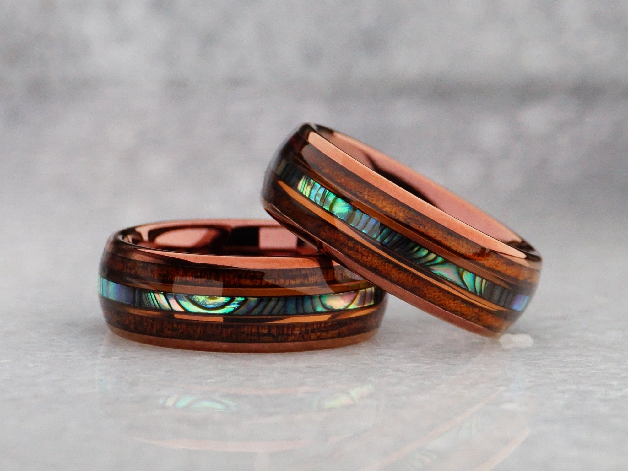 Excow Jewelry Men 8mm Hawaiian Koa Wood and Grooved Abalone Shell Tungsten Carbide Rings Wedding Excow Jewelry Men 8mm Hawaiian Koa Wood and Grooved Abalone Shell Tungsten Carbide Rings Wedding