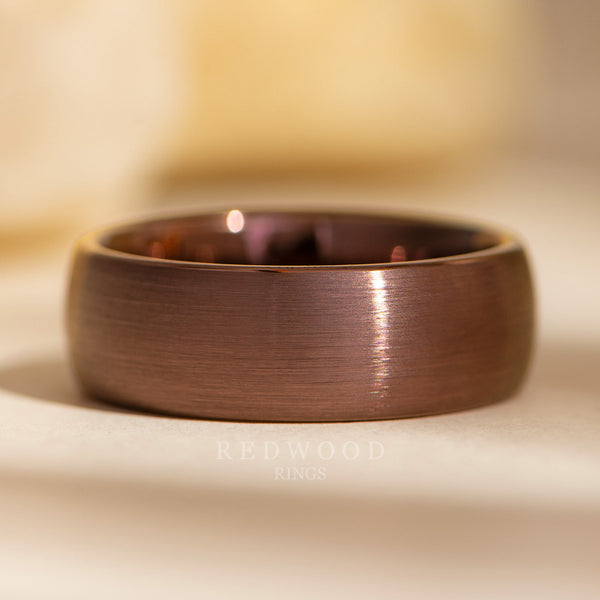 8mm brown ring, brushed coffee tungsten ring, mens wedding band