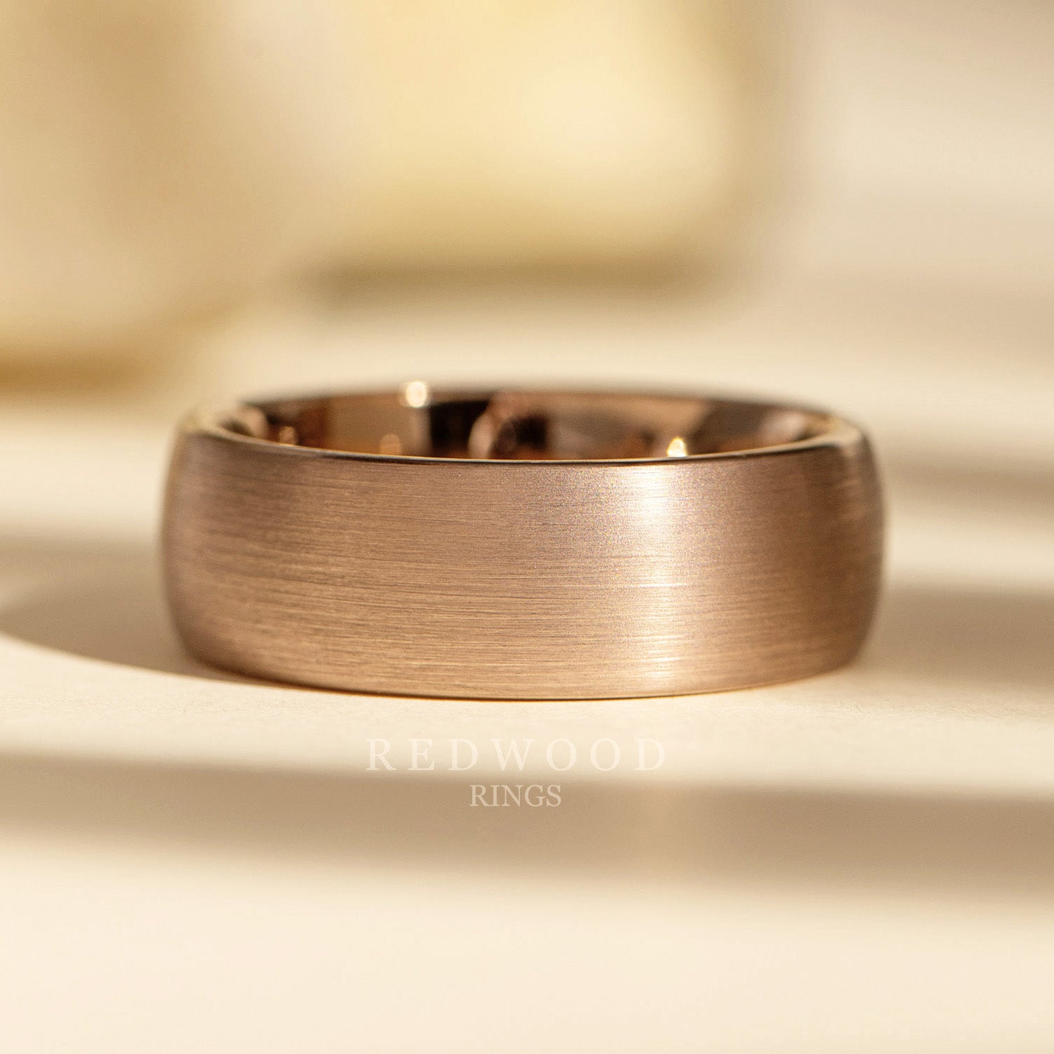 8mm rose gold brushed tungsten ring, luxury photo watermarked