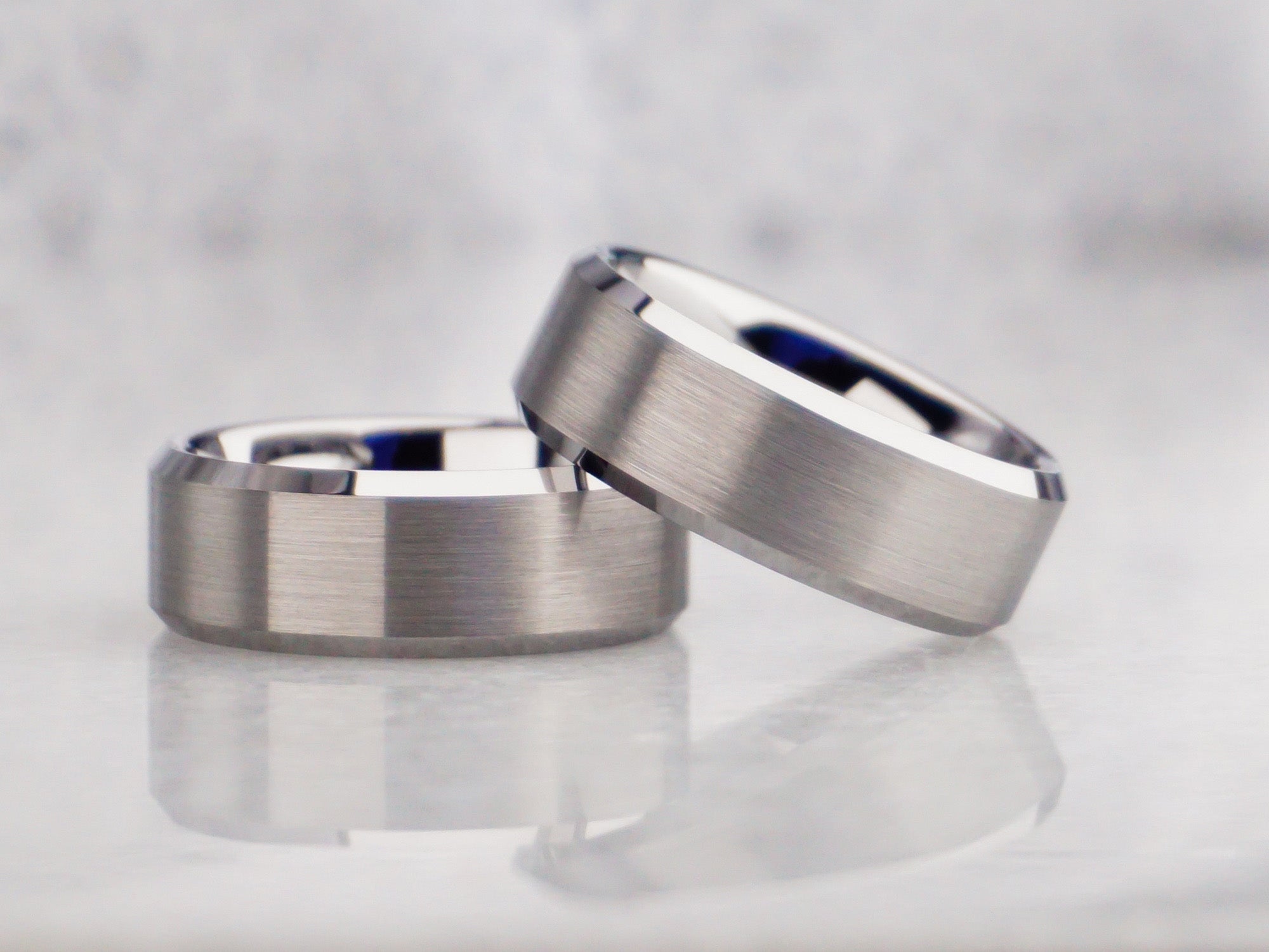 Strong Men Rinba Silver Tungsten Ring, Beveled, Brushed Finish - 8MM – Redwood Rings