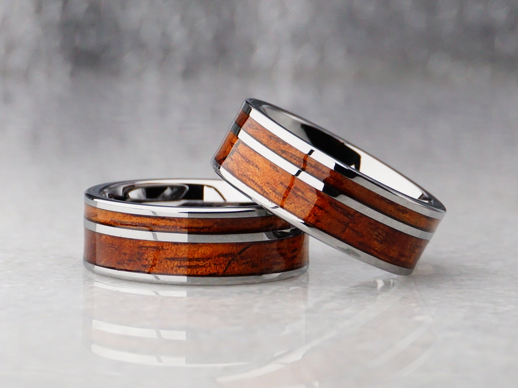 Silver Tungsten Ring With Dual Koa Wood Inlay - 8MM – Redwood Rings Silver Tungsten Ring With Dual Koa Wood Inlay - 8MM – Redwood Rings
