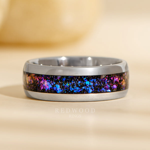 8mm silver milky way ring, Cosmic mens ring