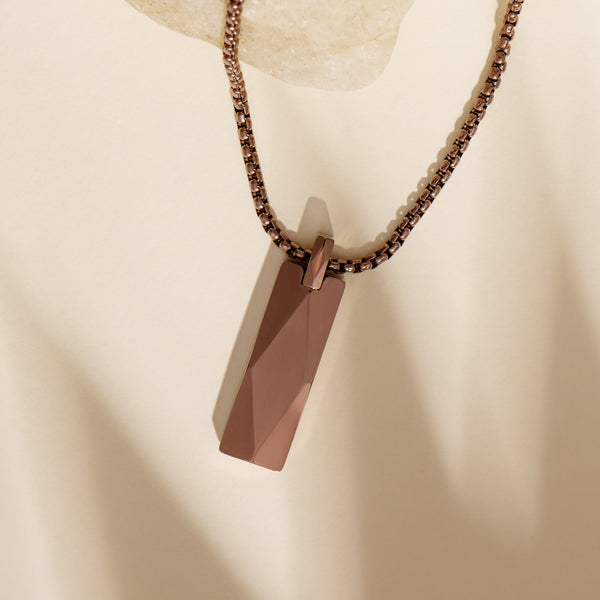 Brown Tungsten Pendant - Geometric Brown Necklace