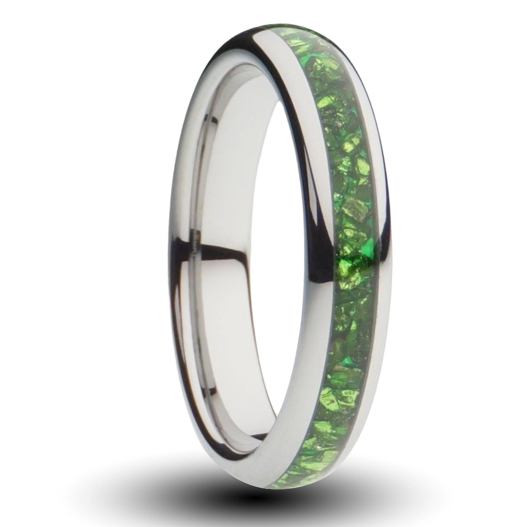 Green Emerald silver ring, 4mm green lab grown emerald inlay, womens wedding band, cutout