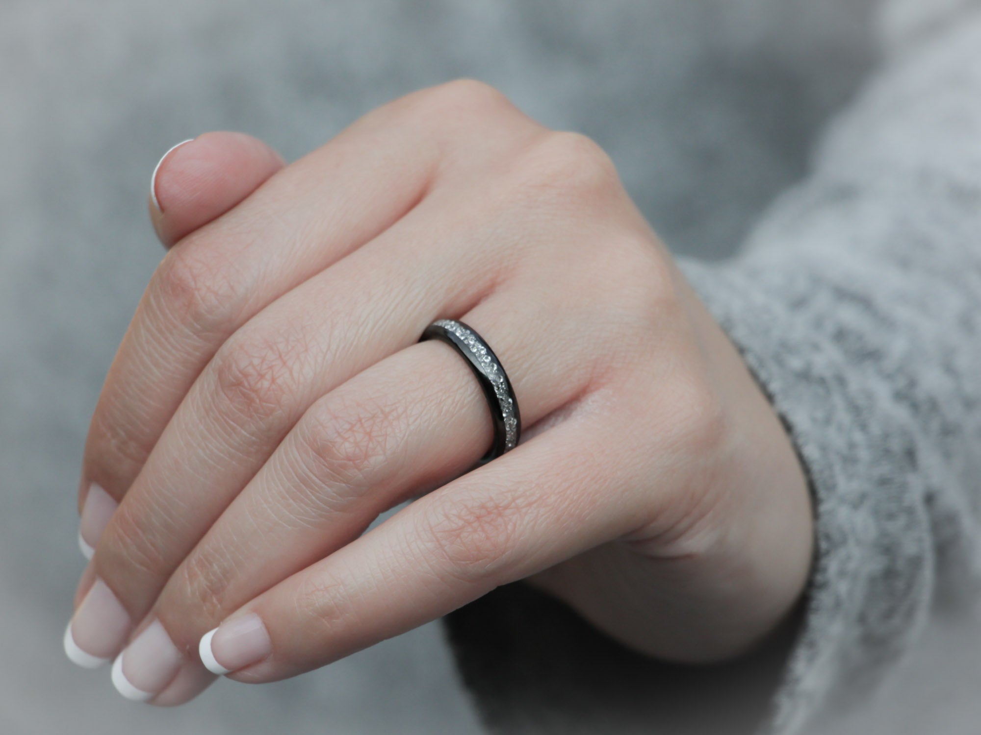 Black Tungsten Ring With Lab-Created Diamond Inlay - 4MM